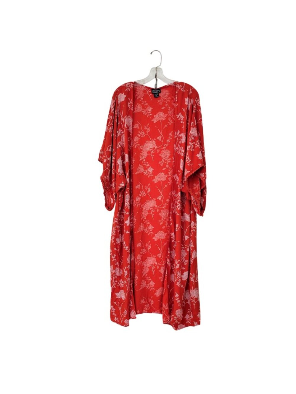 Angie Red Floral Print Kimono With Crochet Trimmed Sleeves - Women's Medium Open - Picture 4 of 4